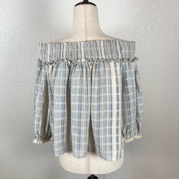 Lucky Brand‎ Amelia off the shoulder boho light blue crop blouse women’s M NEW - Image 6