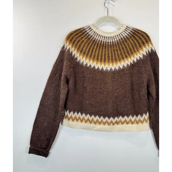 J.CREW Cardigan Brown Brushed Yarn Fair Isle Alpaca Wool Sweater Fuzzy Large - Image 9