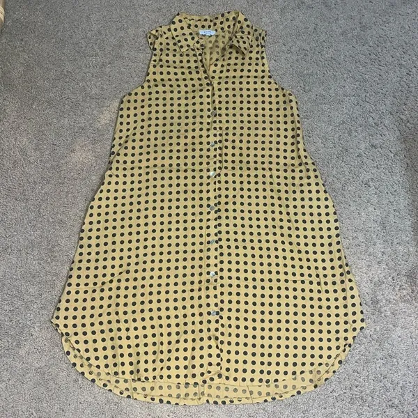 Rosemarine Italian Polka Dot Button Front Sleeveless Linen Dress Small‎ - Image 4