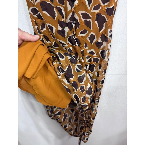 JOA XS‎ Brown Animal Print Midi Dress Women Puff Sleeve Tie Cuff - Image 5