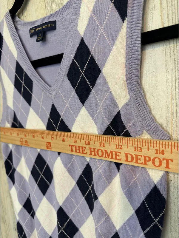 Brooks Brothers 346 Womens Small Purple Argyle V-Neck Vest - Image 7