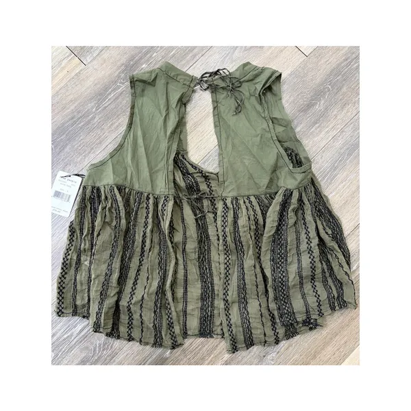 Free People Olive Embroidered Sleeveless Tunic Top Womens Small NWT - Image 5