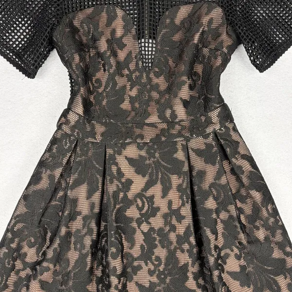 ELLIATT Velosity Midi Cocktail Dress Women's XS Black Neutral Lace Mesh Evening - Image 5