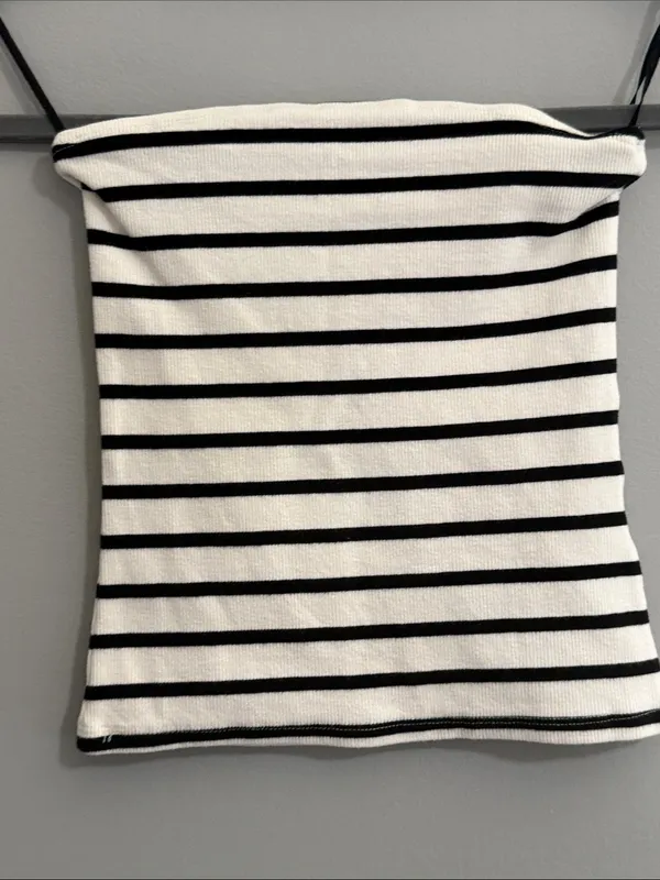 H&M Rib-Knit Strapless Bandeau Top - Striped - Image 5