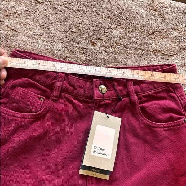 Zara Trafaluc Mom Fit Jeans Magenta Pink High Waisted Tapered Denim Size 00 NEW - Image 5