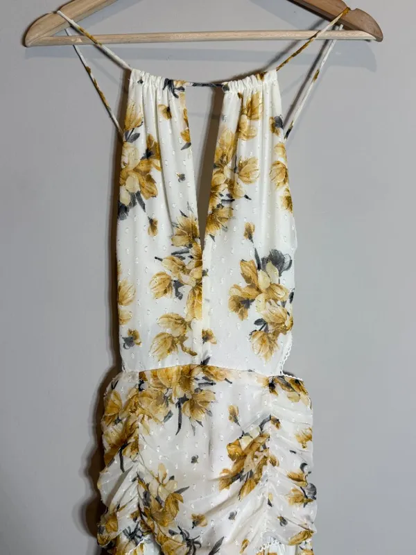 Hello Molly Just Us Floral Maxi Dress Womens Medium White Yellow Slits Open Back - Image 9