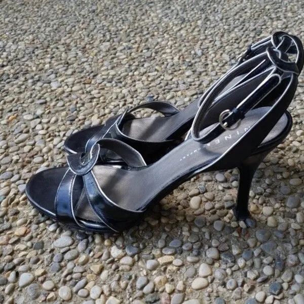 Nine & Co. Heels - Leather Upper Black with Silver Trim Ankle Tie - Size 6 - Image 8