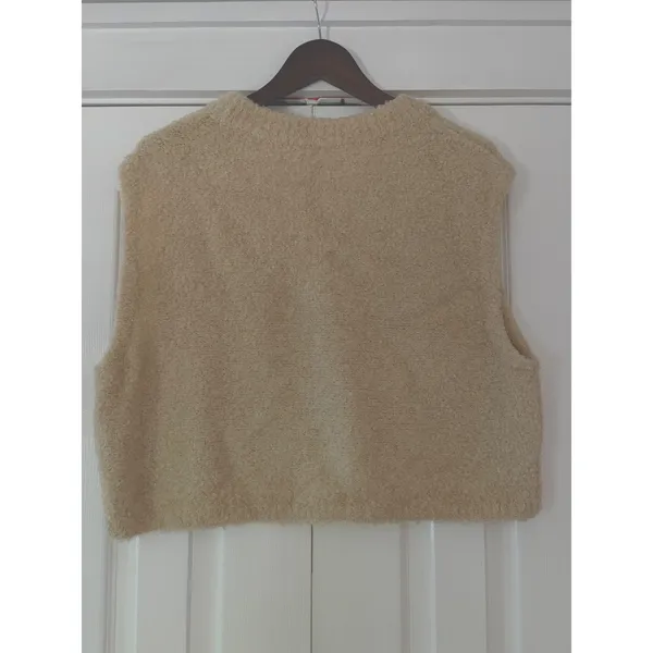 Free People Boucle Knit Cropped Sweater Vest Tan Beige Wool Blend‎ Small - Image 2
