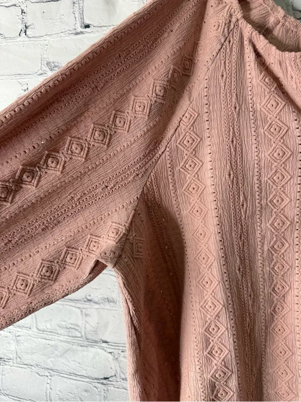 FRYE Dusty Rose Crochet-Detail Peasant Blouse XL - Image 4