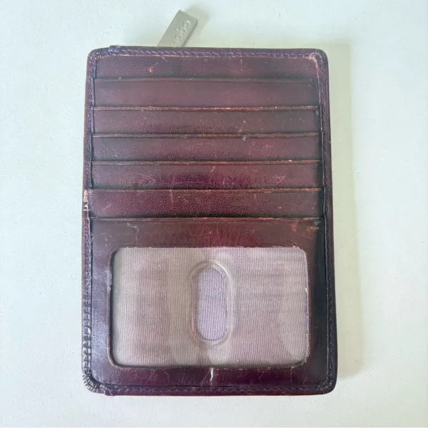 HOBO Burgundy Red Leather Thin Wallet Coins Purse ID Card Holder 5”x3.5” - Image 2