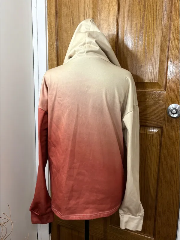 Women’s M Beige Coral Ombre Hooded Pullover Faith Cross Graphic Sweatshirt - Image 4