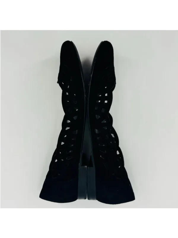 Lauren Ralph Lauren Caley Black Suede Leather Laser Cut Flats Size 8 - Image 5