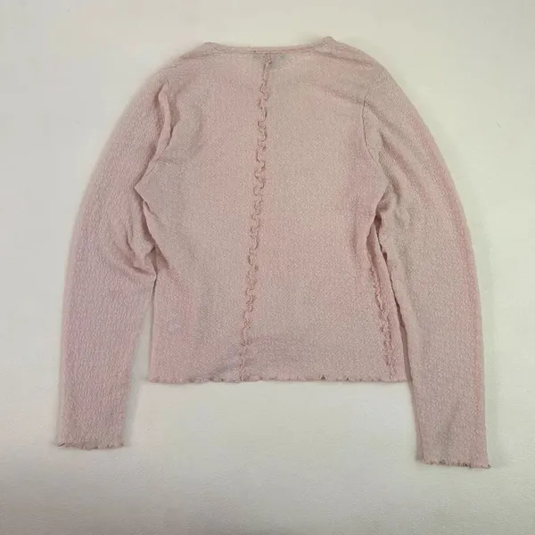 Sanctuary Pink Textured Long Sleeve Top Women’s XL Lettuce Hem Ruffle Edge - Image 2