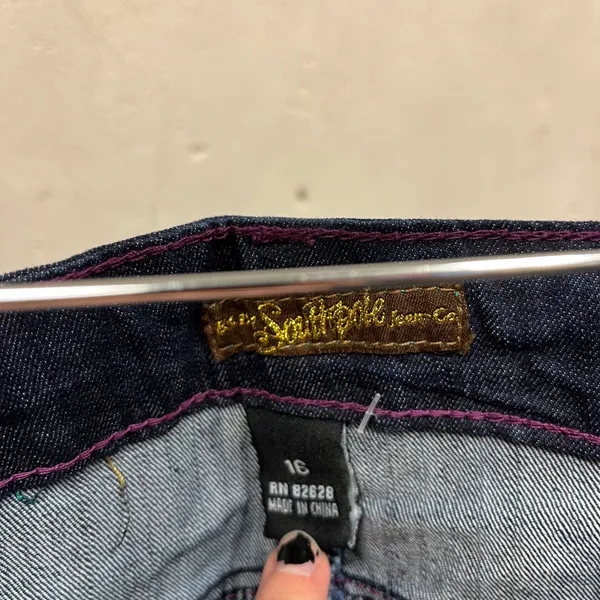 Vintage Y2K Low Rise Embellished Embroidered Purple Stitch Jeans 16 - Image 3