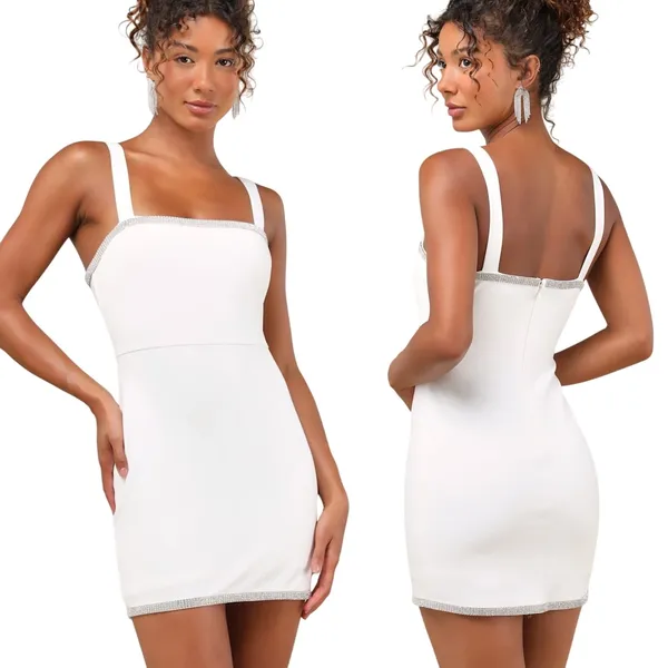 Lulus Glowing Allure White Rhinestone Sleeveless Bodycon Mini Dress size M - Image 2
