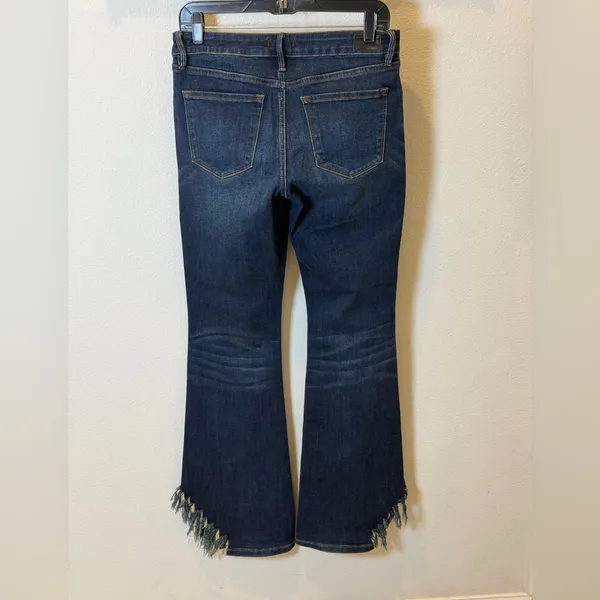 Dear John Rosie Flare Jeans – Size 27 – Dark Wash Fringe Hem – 34” Inseam - Image 5