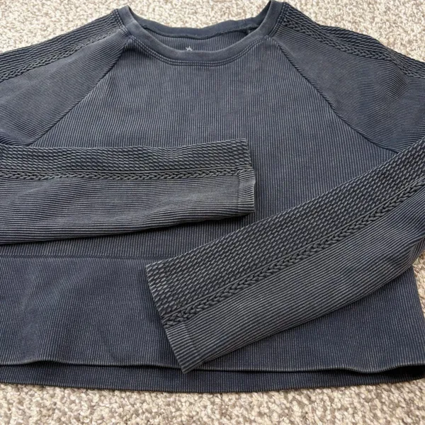OFFLINE by Aerie Crop Top Women LG Gray Acid Wash Seamless Long Sleeve Big Chill - Image 5