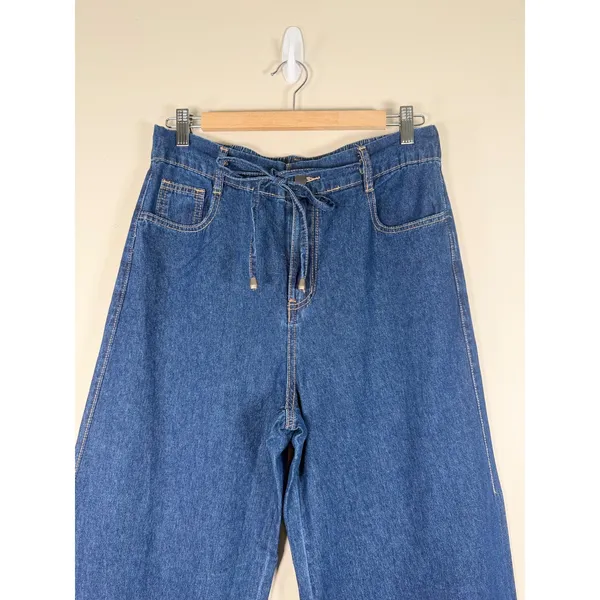 Petal + Pup Womens Dark Wash Wide Leg Drawstring Denim‎ Jeans Blue Size Medium - Image 4