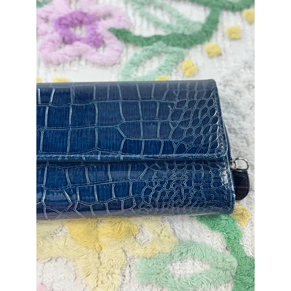 Hato Hasi Navy Blue Croc Embossed Faux Leather‎ Flap Wallet Organizer - Image 2