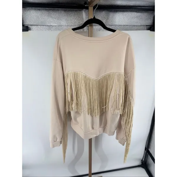 Levi's Pullover Sweatshirt Womens L Cream Fringe Classic Western Yoke Cowgirl - Image 7
