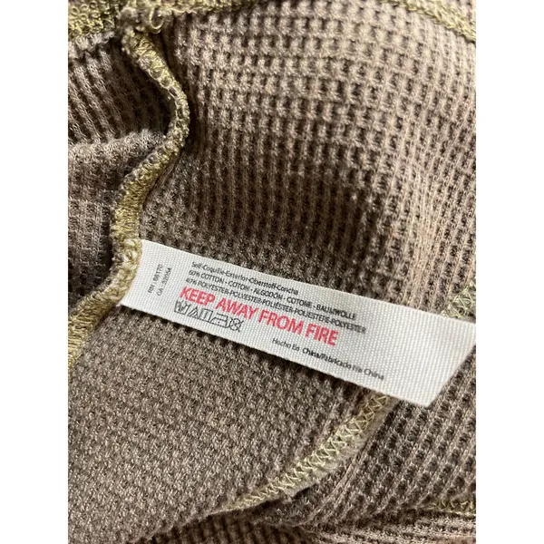 Free People Early Night Contrast Stitch Cropped Henley Waffle Knit Thermal Top L - Image 7