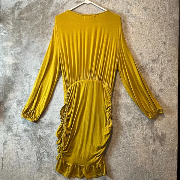 Free People Miami‎ Dress Size Large Long Sleeve Ruffle Mini Mustard Yellow - Image 5