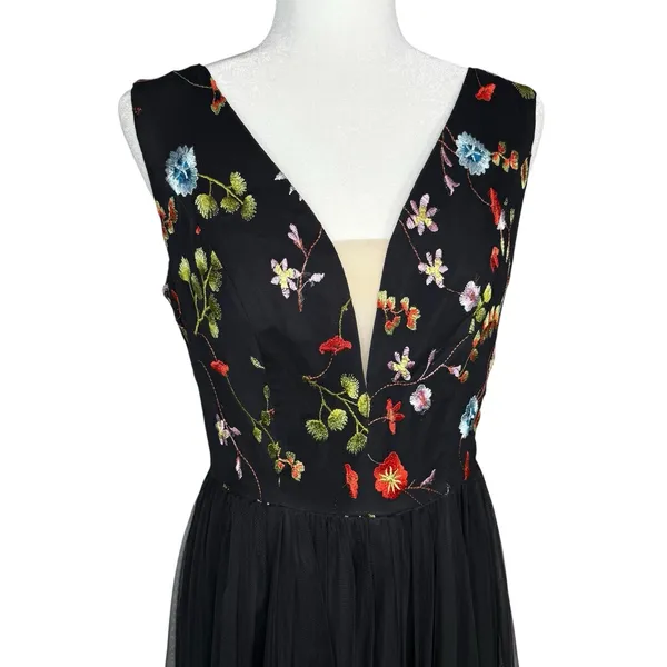 Vissavi Vintage Y2K 8 Tulle Illusion Mesh Dress Embroidered Floral Semi Formal‎ - Image 2