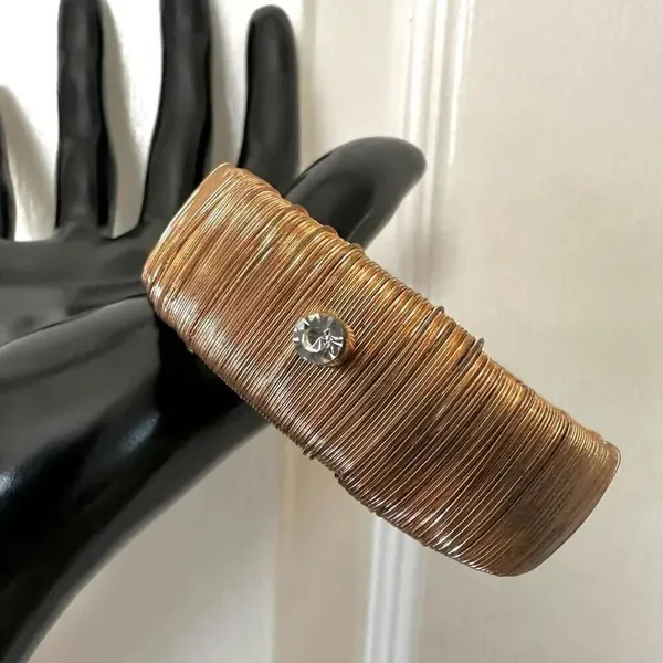 Gold tone wire wrapped bangle bracelet - Image 8