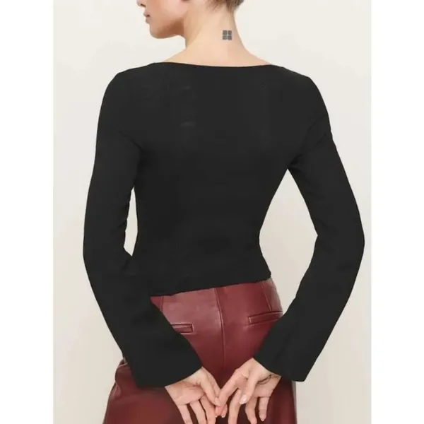 Reformation Amina long-sleeve corset top in black 0 - Image 2