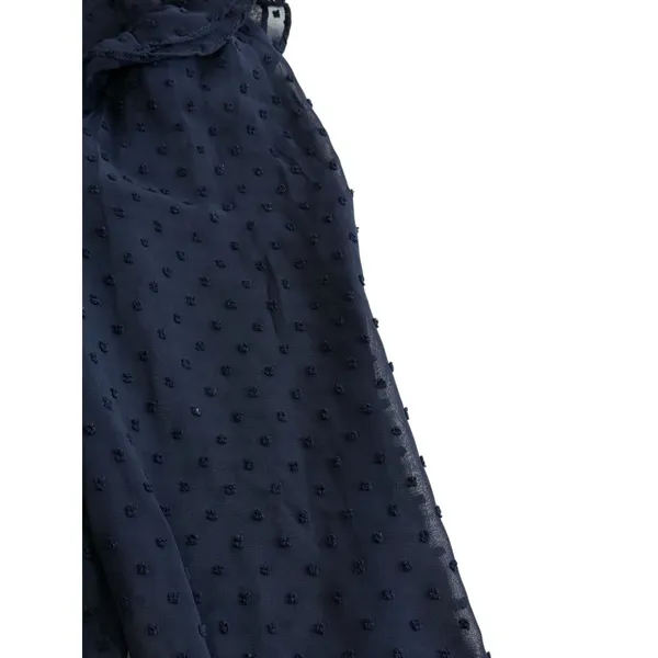 Sheer Navy Blue Dotted Tier Ruffle Dress Long‎ Sleeves Size L Romantic Whimsy - Image 10