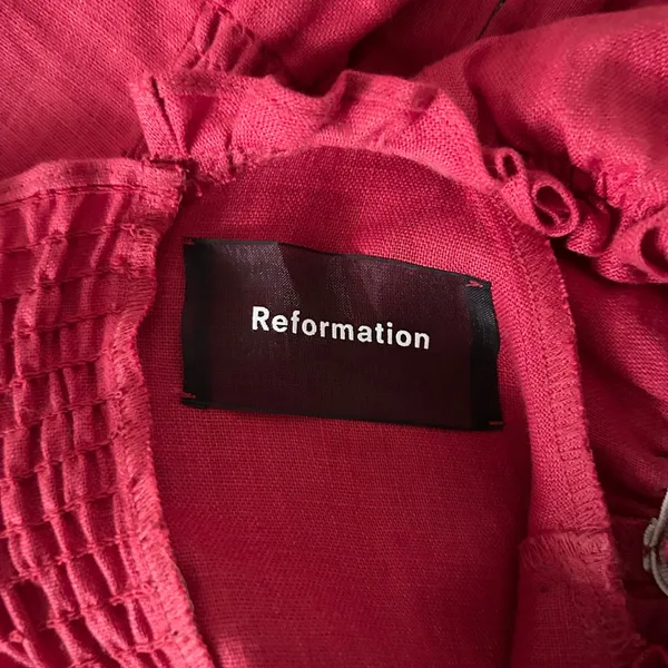 Reformation Klara 100% Linen Mini Dress Lipstick Red Lace-Up Puff Sleeve Size 2 - Image 4