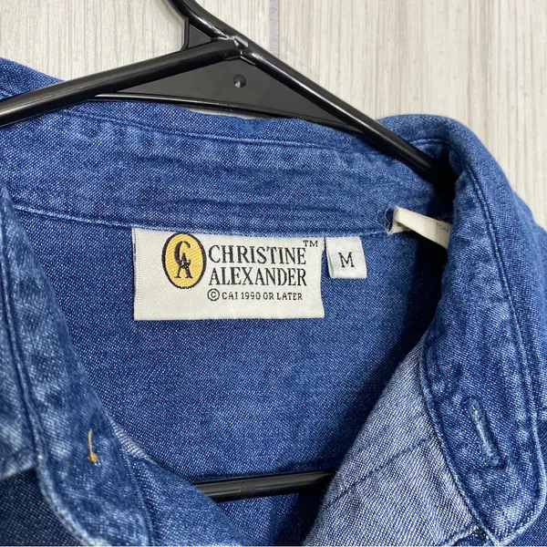 Christine Alexander Bedazzled Cat Button Down Chambray Denim Shirt size M Medium - Image 11