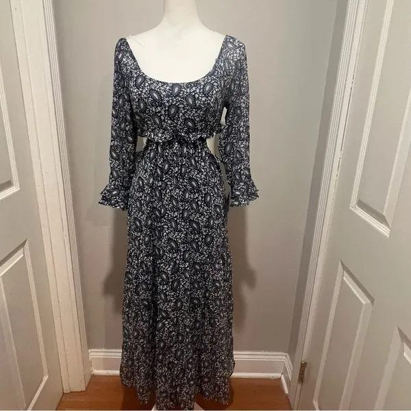 NWT Lulus Navy Blue Paisley Tiered Cutout Midi Dress women's size small - Image 12