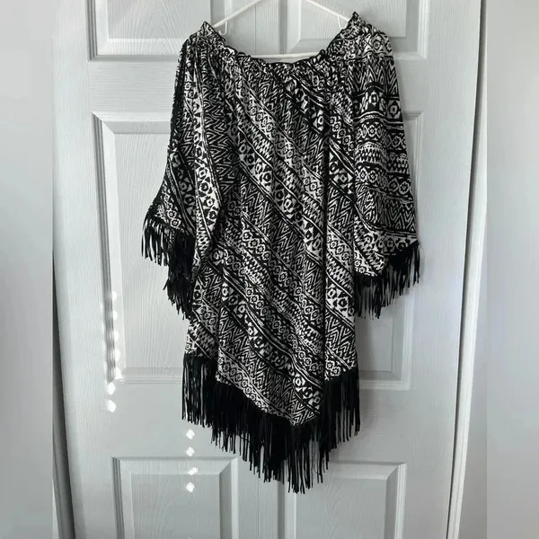 Cinco Ranch Womens Black/White Long Sleeve Tassel Dress Size Large - Image 9