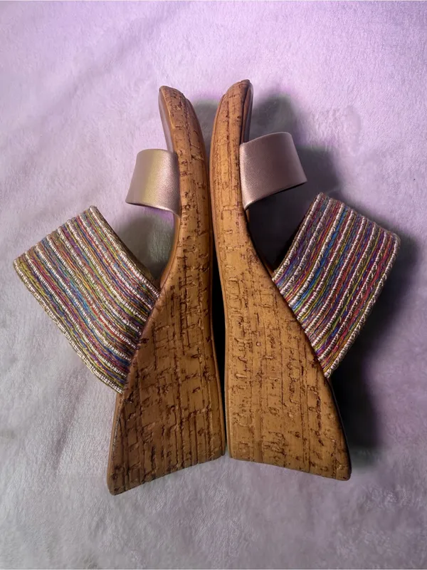 Women's Neutral Beige Cork Wedge Slide Sandals - Image 6