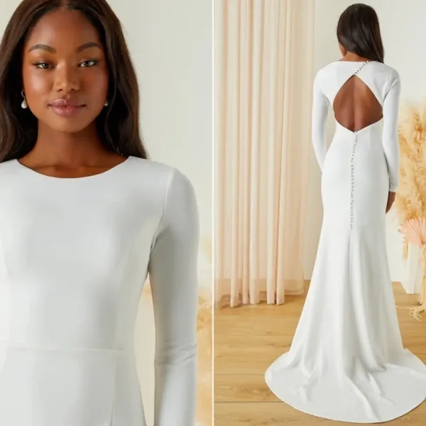 LULU's Bridal Wedding Chic Conservative Minimalist Mermaid Trumpet Maxi Gown - Image 3