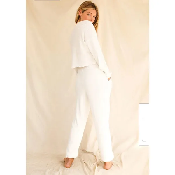 Dippin Daisys Staying In Pants Size M White Waffle Knit Jogger Pajama Coquette‎ - Image 2