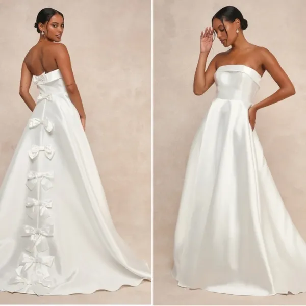 LULU's Wedding Bridal Elegant Sexy Chic Sophisticated Strapless Maxi Gown - Image 2