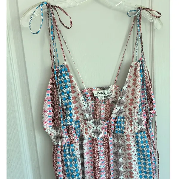 Lulus Boho Geometric Print Tassel Tie-Strap Smocked Maxi Dress Multicolor Medium - Image 8