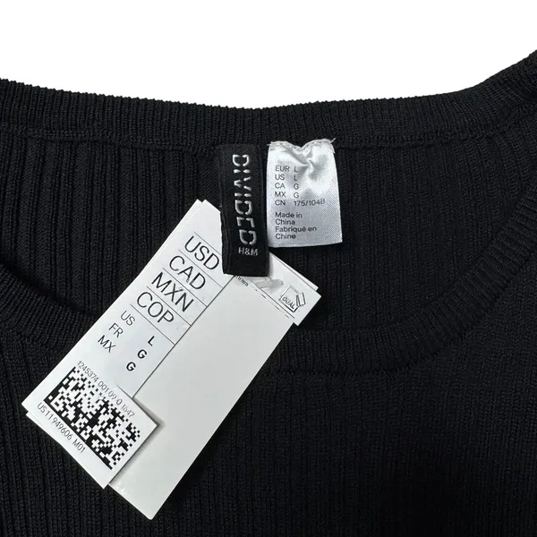H&M Black Ribbed Knit Bodycon Dress Large NWT Minimalist LBD - Image 9