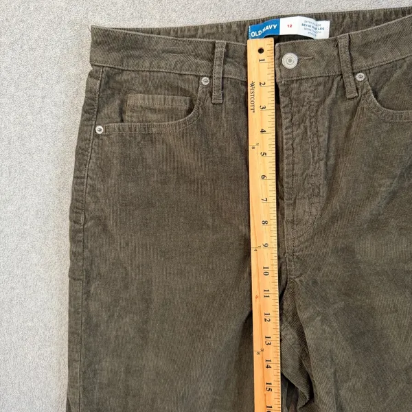 Old Navy Women's 12 Extra High Rise Sky-Hi Wide Leg Corduroy Pants Olive Brown - Image 4