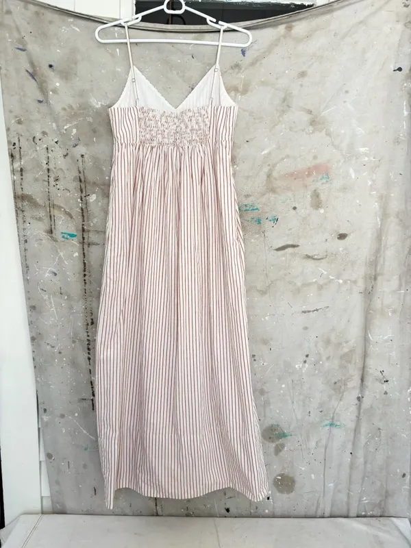 Quince 100% Organic Cotton Sleeveless Maxi Dress, Terracotta Stripe - Image 4