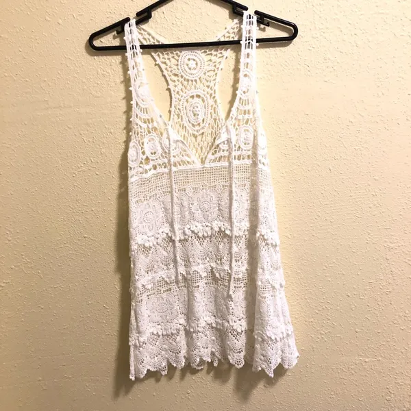 Boho Gypsy Beach Swim Cover Up White S - Image 3