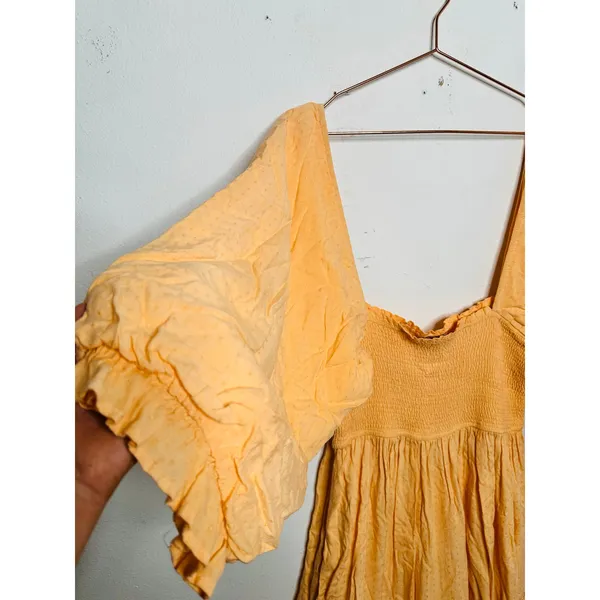 LOUNA Orange Square Neckline Puff Sleeves Chic Flowy Midi Dress size Medium - Image 2