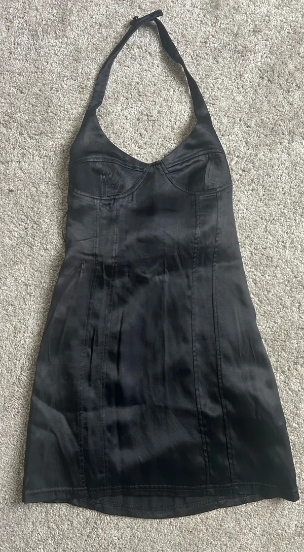 ZARA Dress Mini Black Satin Halter Corset - Image 2