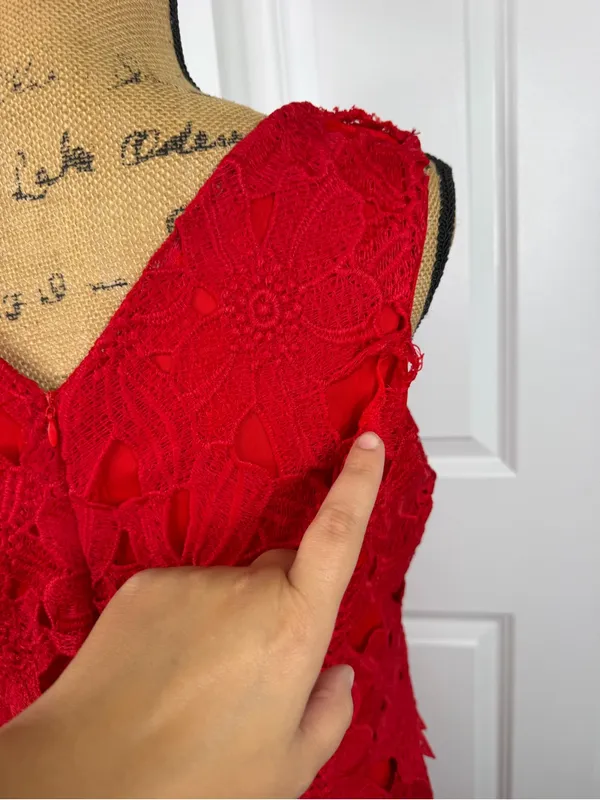 Sociology XL Red Floral Crochet Lace Midi Dress Sleeveless NWT - Image 7