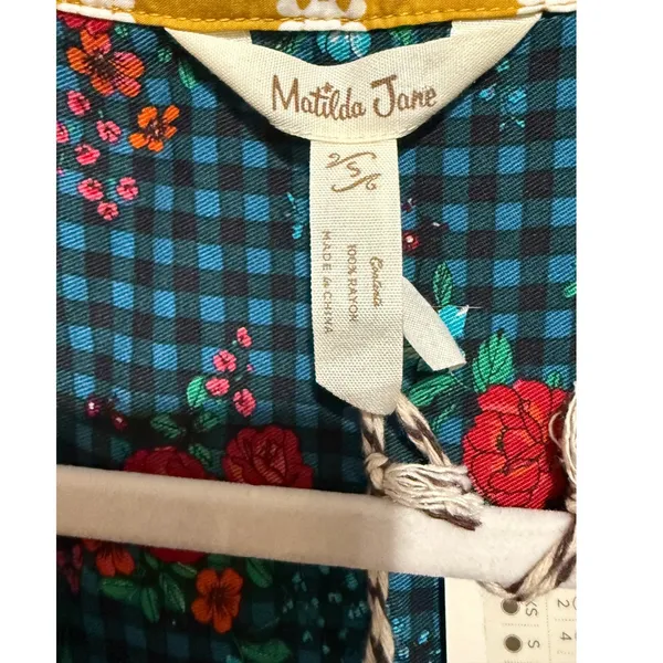 Matilda Jane Fa La La Green Blue Gingham Shirt Dress Belted Sz S‎ - Image 5