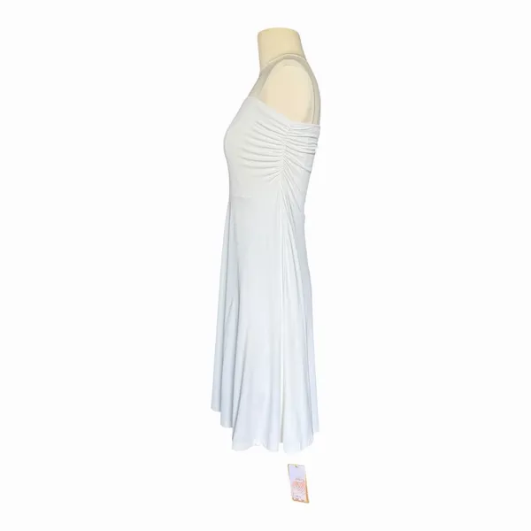OGL Strapless Midi Dress Pure White Ruched Stretch A Line NWT Small - Image 3