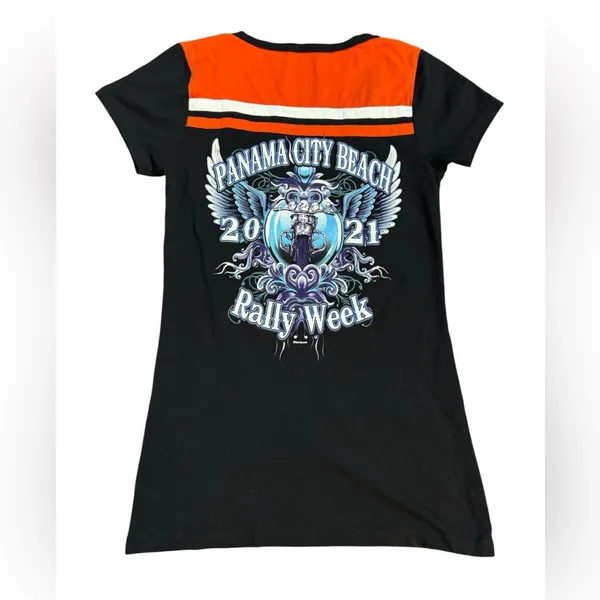 Panama City Beach 2021 Rally Week Biker Short Sleeve Short Sz S Orange Black‎ - Image 2