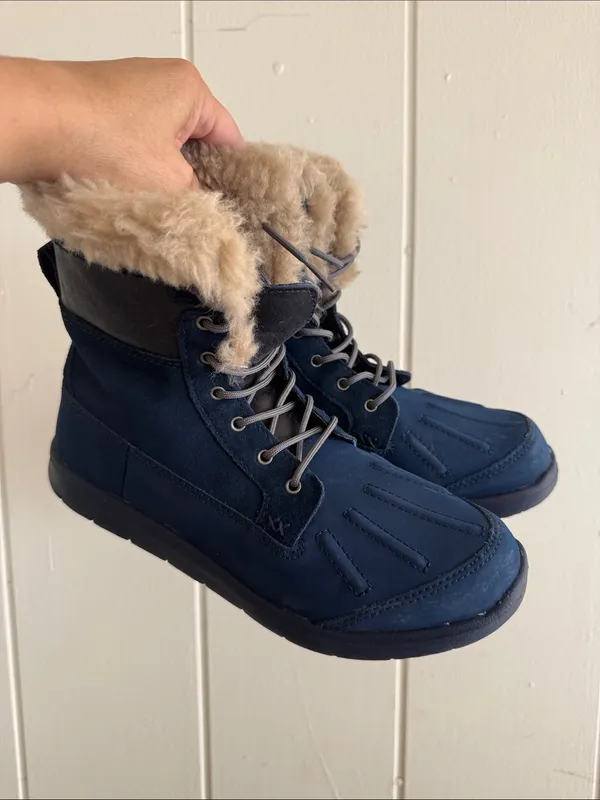 UGG Cecile Navy Blue Leather Sheepskin Duck Boots 1014361K Size 5 - Image 10